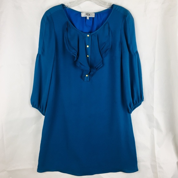Tibi Blue Silk‎ 2P Three Quarter Sleeve Shift Dress - Picture 1 of 5